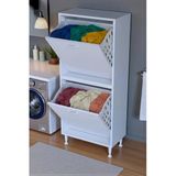 Eliusta Veluna 60 Cm Kirli Çamaşır Sepetli Dolap Banyo Dolabı Beyaz 60X138x32,5 Cm 2 Sepetli Dolap
