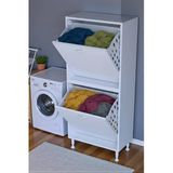 Eliusta Veluna 65 Cm Kirli Çamaşır Sepetli Dolap Banyo Dolabı Beyaz 65X138x32,5 Cm 2 Sepetli Dolap
