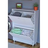 Eliusta Veluna 75 Cm Kirli Çamaşır Sepetli Dolap Banyo Dolabı Beyaz 75X138x32,5 Cm 4 Sepetli Dolap