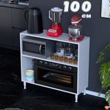 Eliusta Vira Mikrodalga Fırın Standı 100X87X32 cm Çok Amaçlı Mutfak Rafı Kahve Köşesi Düzenleyici - Beyaz - 100 cm