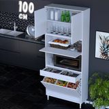 Eliusta Zevra 100 cm Fırın Dolabı Sepetli Kapaklı 4 Bölme Çok Amaçlı Mutfak Kiler Banyo Dolabı 100X226X32 cm - Beyaz