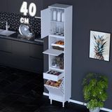 Eliusta Zevra 40 cm Baharatlık Dolabı Sepetli Çok Amaçlı Mutfak Kiler Organizer Banyo Dolabı 40X226X32 cm - Beyaz