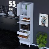 Eliusta Zevra 55 cm Fırın Dolabı Sepetli Kapaklı 4 Bölmeli Çok Amaçlı Mutfak Kiler Banyo Dolabı 55X226X32 cm - Beyaz