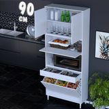 Eliusta Zevra 90 cm Fırın Dolabı Sepetli Kapaklı 4 Bölmeli Çok Amaçlı Mutfak Kiler Banyo Dolabı 90X226X32 cm - Beyaz