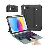 Elivora Store Nillkin iPad 11. Nesil (A16)/10. Nesil Klavyeli Kılıf 10.9 Inç, Kalem Tutucu, 7 Renkli Arkadan Aydınlatmalı, Sihirli Izleme Dörtgeni, Ayarlanabilir Stand, iPad 11./10. Nesil (2025/2022) Için - Option-1 - 00-Siyah - Beyaz