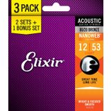 Elixir 16539 Nanoweb Bronze 3'lü Akustik Gitar Teli (12-53)