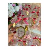 eliz 3 adet çantalı bride hediyelik set gold kapaklı ayna ve cam kolonya şişesi