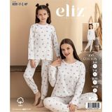 Eliz Anne Kız % 100 Cotton Uzun Kollu Pijama Takımı - Beyaz