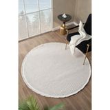 Eliz Home Beyaz Bej Yumuşak Dokulu Yuvarlak Halı Kilim Mutfak Koridor Yolluk Dokuma Makine Halısı 006 Daire - Krem - 160 x 160 cm