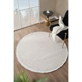 Eliz Home Beyaz Bej Yumuşak Dokulu Yuvarlak Halı Kilim Mutfak Koridor Yolluk Dokuma Makine Halısı 006 DAİRE