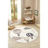 Eliz Home Daire Yuvarlak Krem Yumuşak Bukleli Balonlu Bulutlu Dokuma Halı Bebek Çocuk Odası Halısı 16 DAİRE