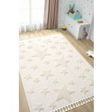 Eliz Home Krem Renk Yıldızlı Yumuşak Bukleli Dokuma Halı Bebek Odası Çocuk Odası Genç Odası Halısı 12