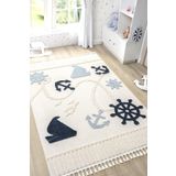 Eliz Home Yumuşak Renkli Bukleli Denizcilik Figürlü Dokuma Halı Bebek Odası Çocuk Odası Genç Odası Halısı 3