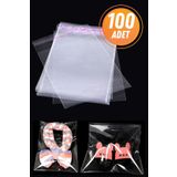 Eliz Party 10X25CM Şeffaf Bantlı Yapışkanlı Parlak Jelatin Poşet Hediye Çeyiz Aksesuar Paketleme Poşeti 100 Ad