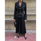 Elizabeth Gold Kemerli Blazer Ceket ve Uzun Etek - Siyah
