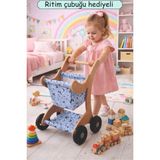 Elizi Ahşap Bebek Yürüteçi , Ahşap Bebek Arabası, Oyuncak Bebek Arabası - Mdf - renk4 - Ham Ahşap