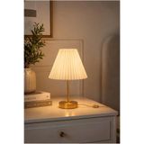 Elizim Home Lighting Luna Pliseli Modern Masa Lambası – Krem Şapkalı, Gold Ayaklı, 15 cm Dekoratif Yatak Odası, Oturma Odası, Genç Odası Abajur