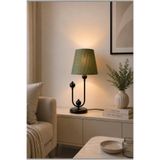Elizim Home Lighting Modern Yeşil Kumaş Başlıklı Siyah Ayaklı Abajur – Dekoratif Masa Lambası, Salon, Yatak Odası, Komodin ve Konsol