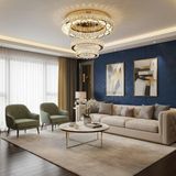 Elizim Home Lighting Plafonyer Lazer Kesim Kristal Taşlı Gold Ledli Avize - 3