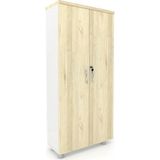 Elizza Büyük Boy Tam Kapak Kitaplık Dosya Dolabı Beyaz-Meşe - 80X38X188