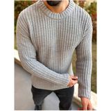 Elku Moda Bisiklet Yaka Oversize Çift Kat Zincir Örgü Naturel Pamuk Bol Kesim Tüylenmez Örme Triko Kazak - Çok Renkli - Standart