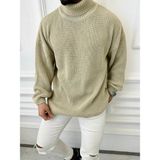 Elku Moda Boğazalı Erkek Kazak Oversize Balıkçı Yaka Geniş Salaş Triko Kazak - XL - Krem