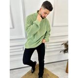 Elku Moda Boğazlı Erkek Kazak Oversize Balıkçı Yaka Geniş Salaş Triko Kazak - Yeşil