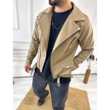 Elku Moda Deri Ceket Çapraz Fermuarlı Kemerli Yeni Sezon Cepli Deri Mont - Krem