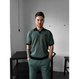Elku Moda Erkek Oversize Çizgili Triko Polo Yaka Tişört Old Money Stil Örme Polo T-Shirt - Petrol Yeşili
