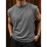 Elku Moda Erkek Oversize Sıfır Kol T-Shirt Geniş Omuz Kesim Salaş Basic Atlet Pamuklu Rahat Kalıp Tişört - Antrasit