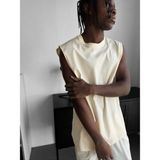 Elku Moda Erkek Oversize Sıfır Kol T-Shirt Geniş Omuz Kesim Salaş Basic Atlet Pamuklu Rahat Kalıp Tişört - Bej - XL