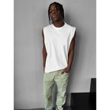 Elku Moda Erkek Oversize Sıfır Kol T-Shirt Geniş Omuz Kesim Salaş Basic Atlet Pamuklu Rahat Kalıp Tişört - Beyaz