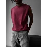 Elku Moda Erkek Oversize Sıfır Kol T-Shirt Geniş Omuz Kesim Salaş Basic Atlet Pamuklu Rahat Kalıp Tişört - Bordo