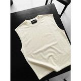 Elku Moda Erkek Oversize Sıfır Kol T-Shirt Geniş Omuz Kesim Salaş Basic Atlet Pamuklu Rahat Kalıp Tişört - Ekru