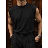Elku Moda Erkek Oversize Sıfır Kol T-Shirt Geniş Omuz Kesim Salaş Basic Atlet Pamuklu Rahat Kalıp Tişört - Siyah