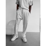 Elku Moda Erkek Rahat Kesim Pileli Kumaş Pantolon Relaxed Fit Yüksek Bel Dökümlü Pantolon - Beyaz - XL