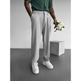 Elku Moda Erkek Rahat Kesim Pileli Kumaş Pantolon Relaxed Fit Yüksek Bel Dökümlü Pantolon - Gri - XL