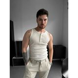 Elku Moda Erkek Sıfır Kol T-Shirt - Slim Fit Fitilli Ribana Dokuma Kolsuz Atlet Sıfır Yaka Spor Atlet Tişört - Bej
