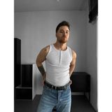 Elku Moda Erkek Sıfır Kol T-Shirt - Slim Fit Fitilli Ribana Dokuma Kolsuz Atlet Sıfır Yaka Spor Atlet Tişört - Beyaz
