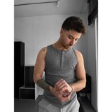 Elku Moda Erkek Sıfır Kol T-Shirt - Slim Fit Fitilli Ribana Dokuma Kolsuz Atlet Sıfır Yaka Spor Atlet Tişört - Gri - XL