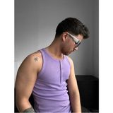 Elku Moda Erkek Sıfır Kol T-Shirt - Slim Fit Fitilli Ribana Dokuma Kolsuz Atlet Sıfır Yaka Spor Atlet Tişört - Mor