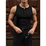 Elku Moda Erkek Sıfır Kol T-Shirt - Slim Fit Fitilli Ribana Dokuma Kolsuz Atlet Sıfır Yaka Spor Atlet Tişört - Siyah