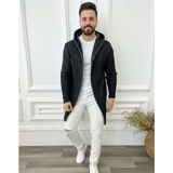 Elku Moda Erkek Siyah Füme Kapüşonlu Triko Hırka - Petek Örgü Detaylı Füme Uzun Hırka - Çok Renkli