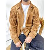 Elku Moda Gömlek Oversize Fitilli Kadife Gömlek - Kahverengi