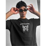 Elku Moda Kask Kelebek Baskılı Oversize Tişört Arkası Büyük Motivasyon Desenli %100 Pamuklu Streetwear T-Shirt - Siyah
