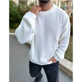 Elku Moda Kazak Oversize Çift Kat Örme Naturel Pamuk Bisiklet Yaka Bol Kesim Tüylenmeyen Salaş Örme Triko - Çok Renkli - Standart
