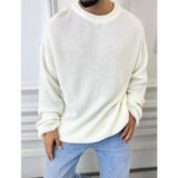 Elku Moda Kazak Oversize Çift Kat Örme Naturel Pamuk Bol Kesim Tüylenmeyen Salaş Triko Kazak - Beyaz