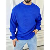 Elku Moda Kazak Oversize Çift Kat Örme Naturel Pamuk Bol Kesim Tüylenmeyen Salaş Triko Kazak - Mavi