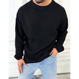 Elku Moda Kazak Oversize Çift Kat Örme Naturel Pamuk Bol Kesim Tüylenmeyen Salaş Triko Kazak - Siyah - XL