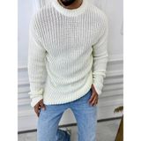 Elku Moda Kazak Oversize Çift Kat Zincir Örgü Naturel Pamuk Bol Kesim Tüylenmez Triko Kazak - Beyaz - XL